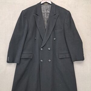 Kasper Mens 48R Black Double Breasted 100% Cashmere Wool Blend Overcoat Coat